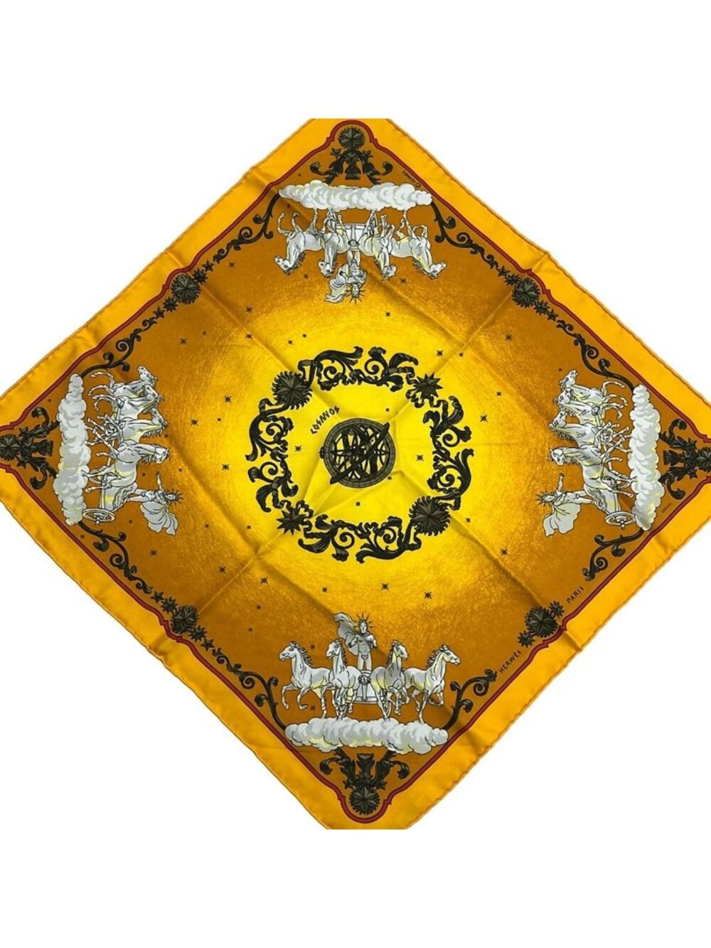 Hermes Scarf Petit Carre Yellow Orange Multi Cosmos Silk